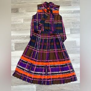 J.Crew Purple Multicolor Plaid Print Top and Skirt Set